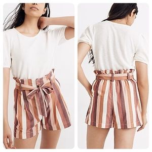 Madewell Paperbag Waist Shorts In Rainbow Stripe Sz 8